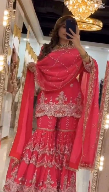 Heavy Fox Georgette Silk Sharara Suit Set
