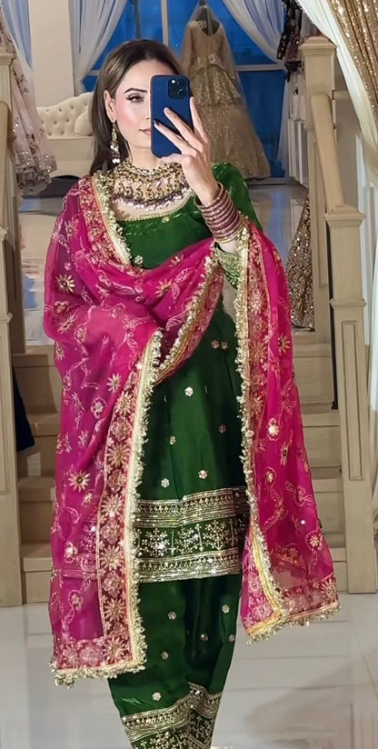 Heavy Fandy Silk Farshi Salwar Suit Set.