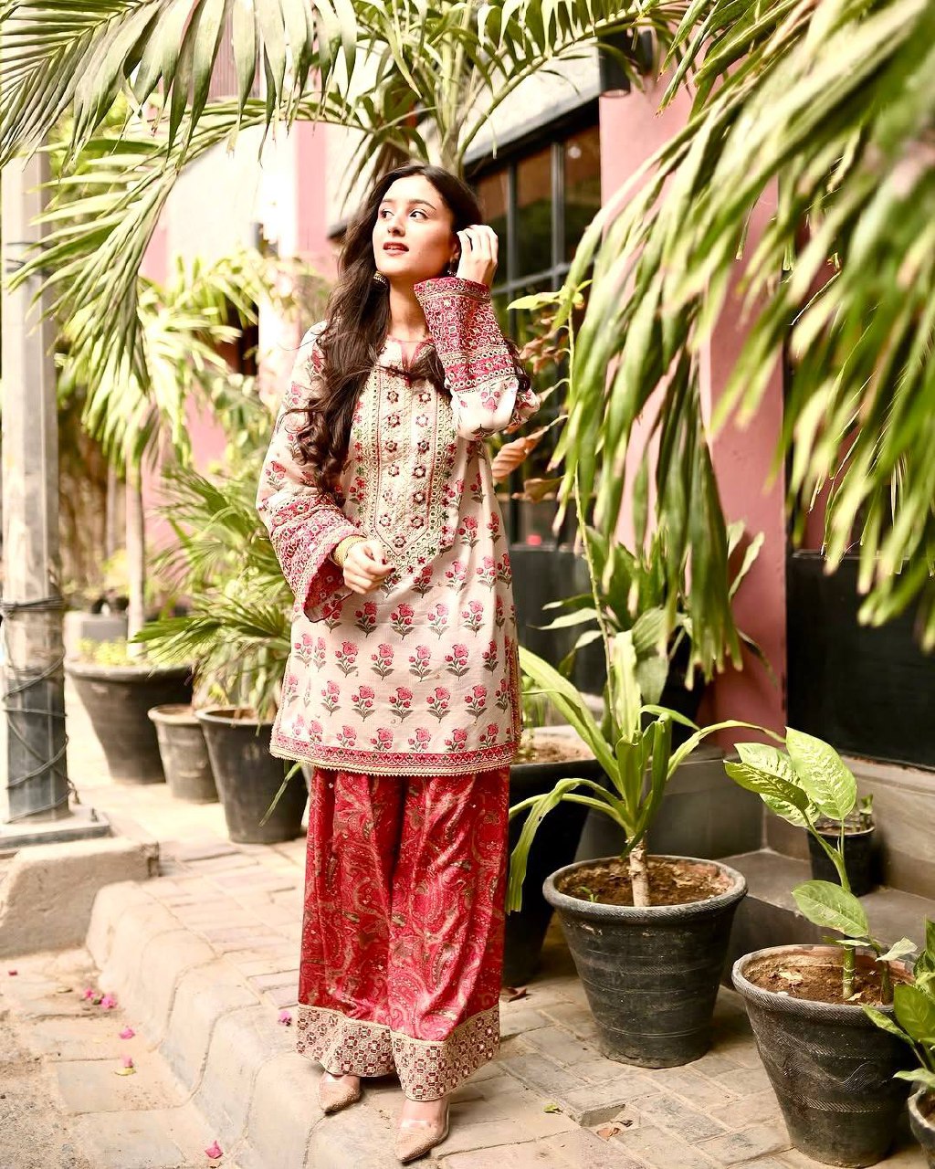Elegant Digital Print Kurta Farshi Palazzo Set with Georgette Dupatta