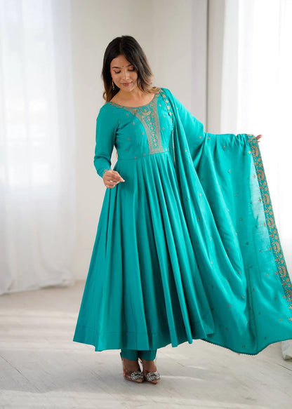 High-Premium Roman Chanderi Silk Anarkali Set