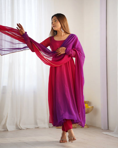 Trendy Anarkali Gown with Designer Dupatta & Pant