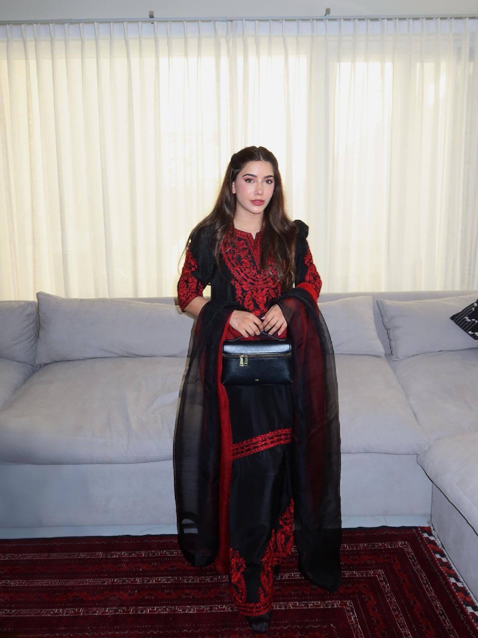 Elegant Chinon Silk Embroidered Kurta Palazzo Set with Dual Tone Dupatta