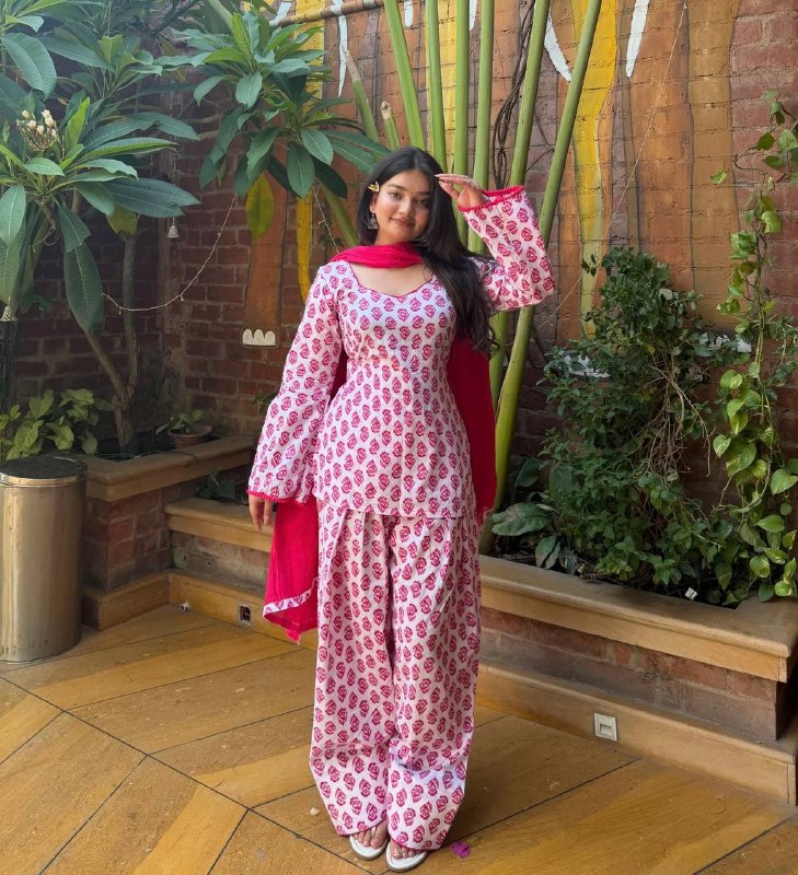 Heavy Pure Cambric Cotton Farshi Suit Set with Dupatta