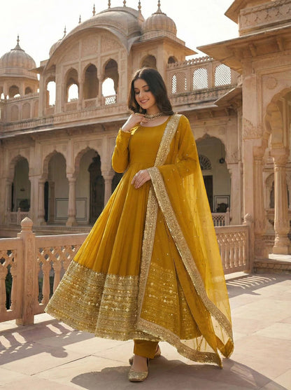 Royal Look Designer Gown Set with Embroidered Dupatta