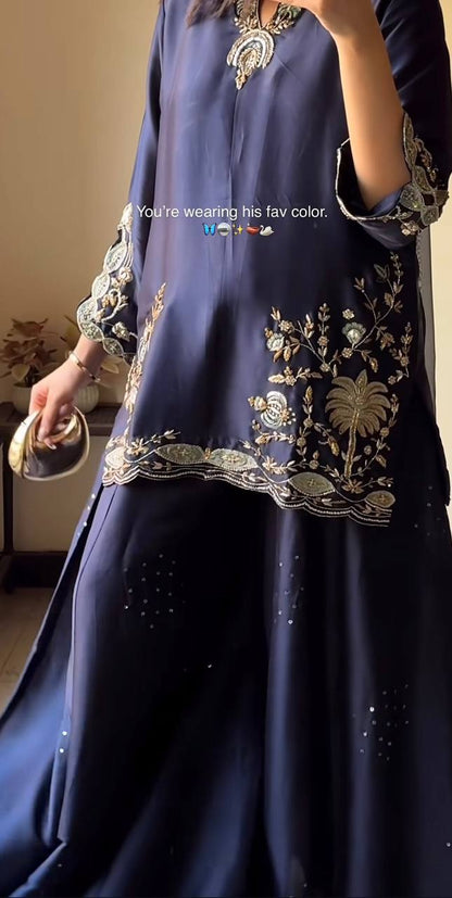 Heavy Natural Crepe Silk Sharara Plazzo Set