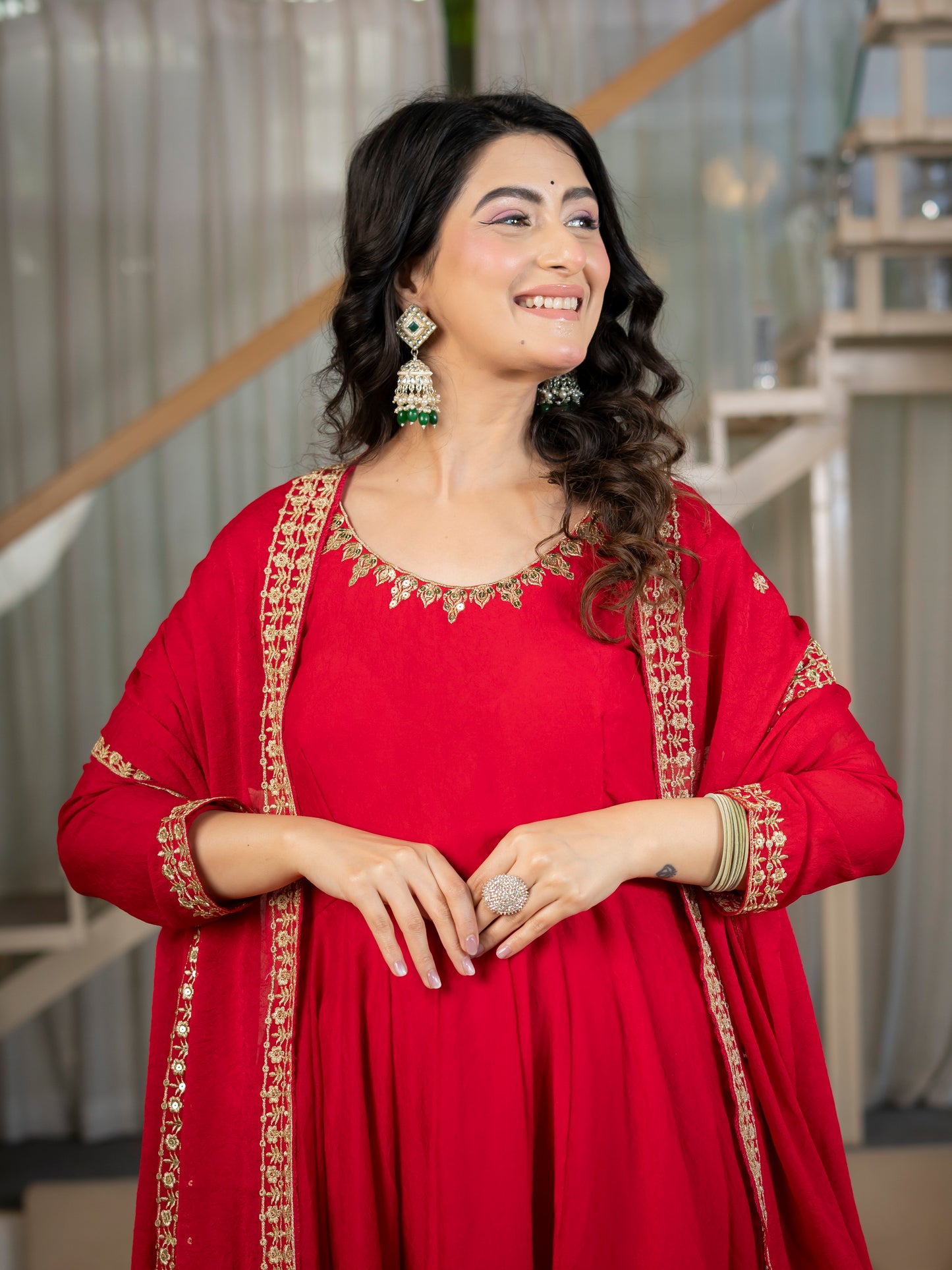 Heavy Rangoli Crush Embroidered Anarkali Suit Set with Pant & Dupatta