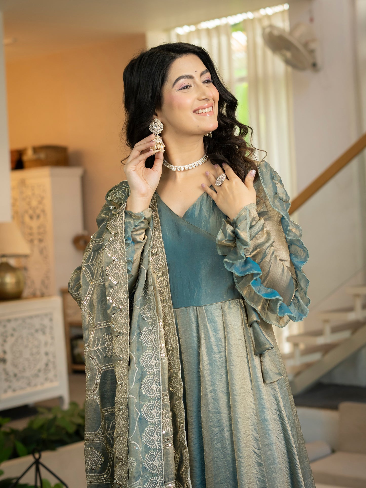 Premium Heavy Fandy Silk Designer Anarkali Suit Set with 5mm Sequence & Embroidery Work