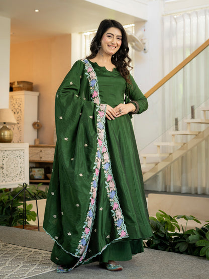 Designer Heavy NC Vichitra Silk Anarkali Suit Set
