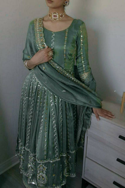 Fancy Embroidered Anarkali Suit with Pant & Dupatta Set