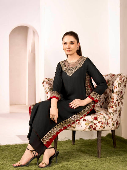 Pure Mul Chanderi Embroidered Kurti Plazzo Set with Nazmin Dupatta