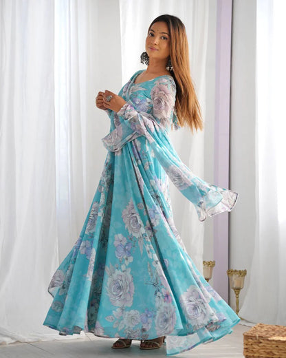 Designer Floral Print Fox Georgette Anarkali Gown