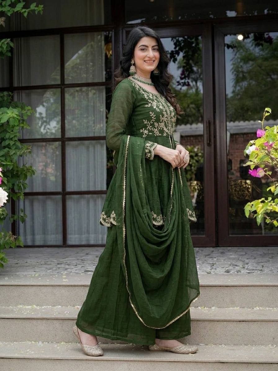 Party Wear Heavy Crunchy Silk Kurta Palazzo Set for Women