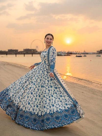 Elegant Embroidered Faux Georgette Gown Set with Organza Dupatta