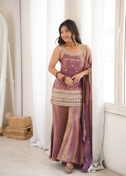 Women Trendy Silk Embroidery Sequence Dori Work Kurta Pant Dupatta Set