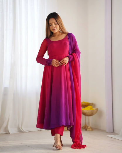 Trendy Anarkali Gown with Designer Dupatta & Pant
