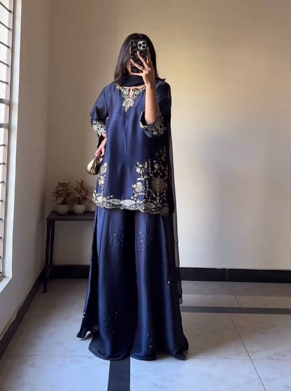 Heavy Natural Crepe Silk Sharara Plazzo Set