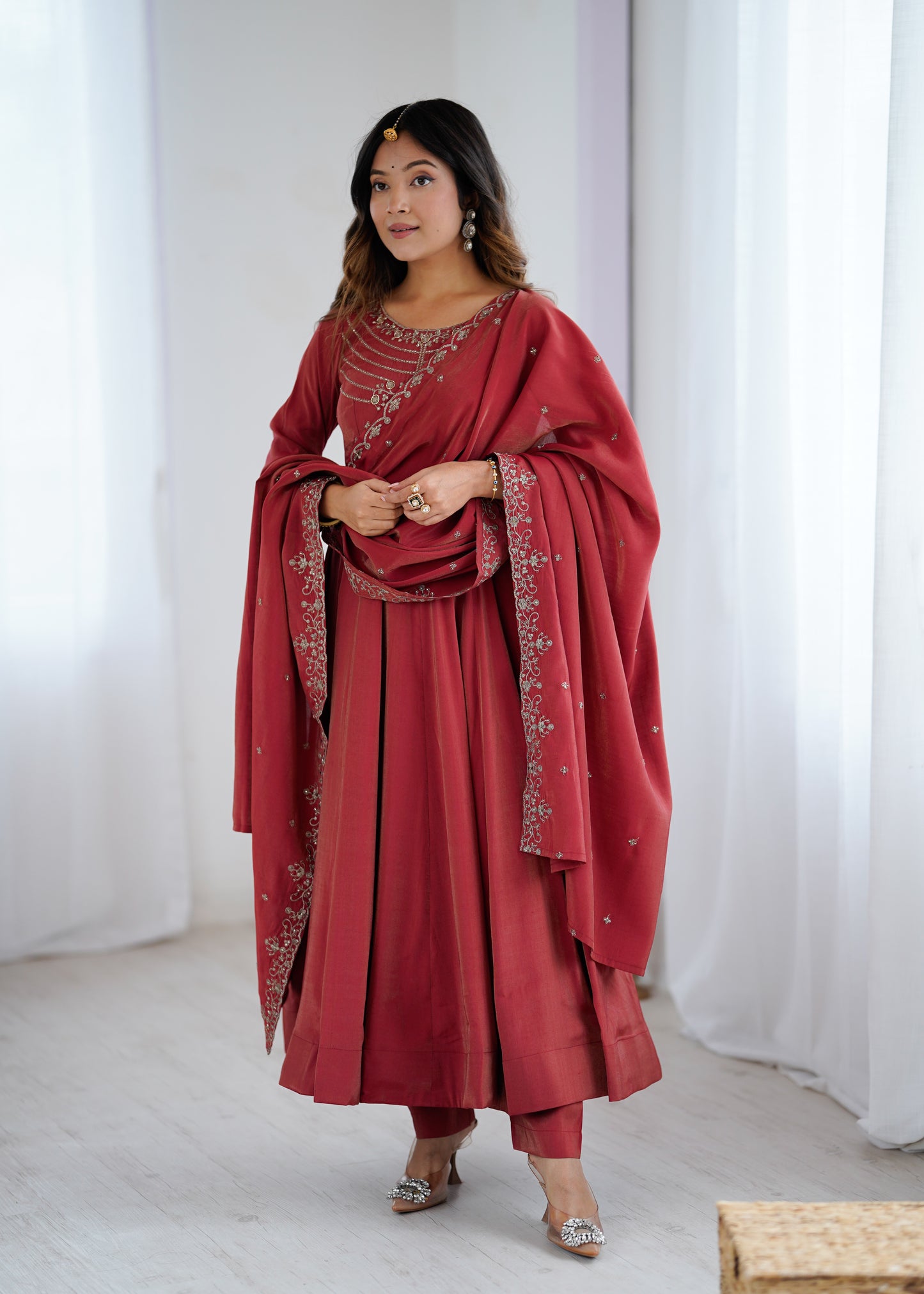 Designer Anarkali Gown Set with Handwork Dupatta & Pant
