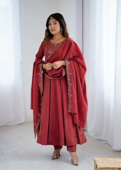 Designer Anarkali Gown Set with Handwork Dupatta & Pant
