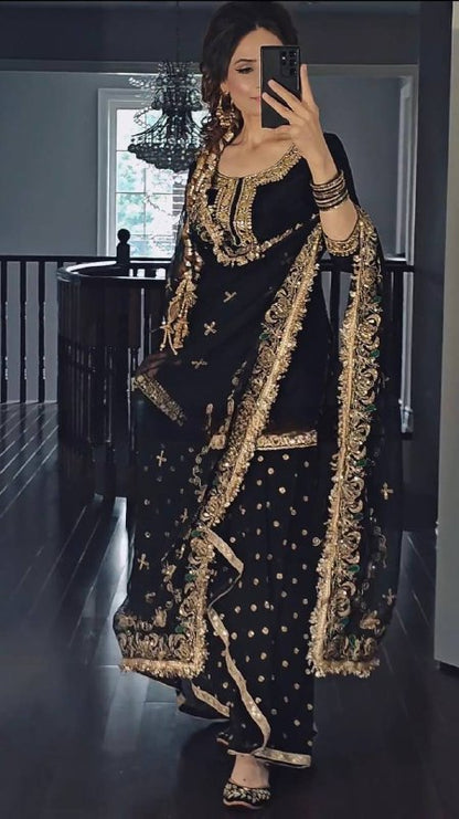 Designer Malay Silk Top with Faux Georgette Dhoti Skirt