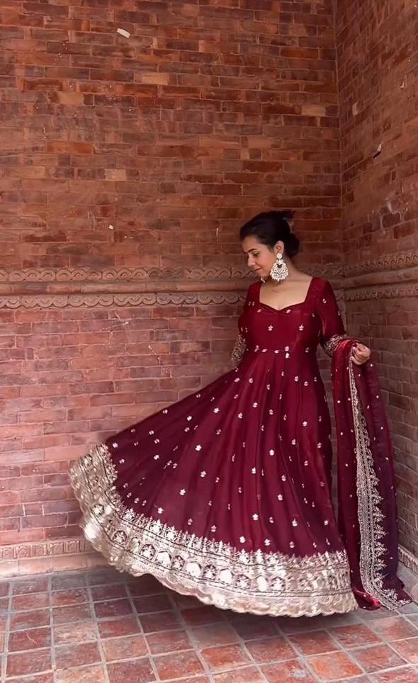 Bridal & Festive Special Maroon Anarkali Suit with Heavy Work