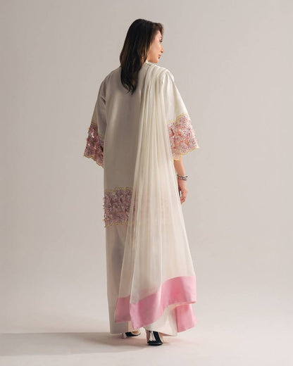 Designer Crepe Silk Farshi Salwar Suit with Moti Work