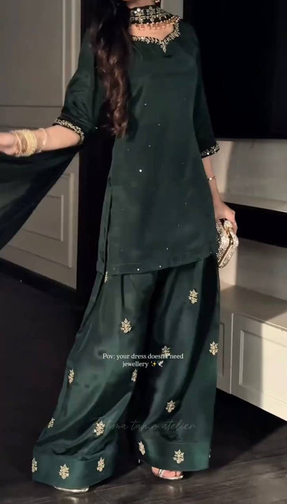 Luxury Crepe Silk Farshi Salwar Suit with Diamond Handwork Dupatta