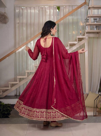 Heavy Crunchy Silk Embroidered Anarkali Kurta Set with Pant & Dupatta