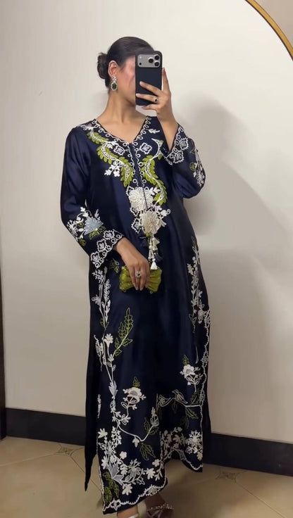 Designer Satin Rayon Kaftan Suit Set for Women