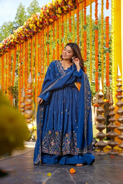 Royal Heavy Embroidered Crepe Silk Anarkali Suit Set