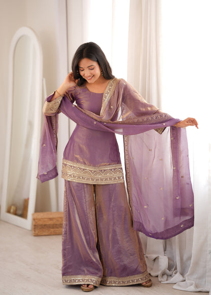 Trendy Silk Embroidered Kurta Palazzo Set with Dupatta