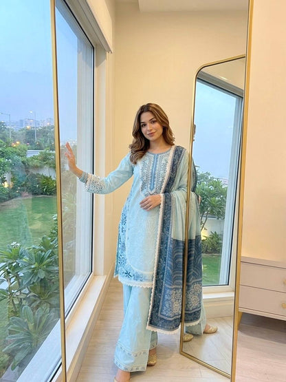 Pure Satin Rayon Embroidered Farshi Plazzo Suit Set with Chiffon Georgette Dupatta