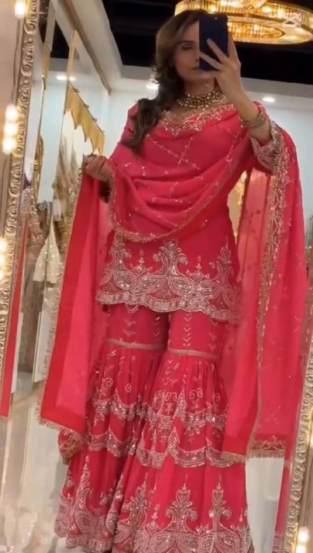 Heavy Fox Georgette Silk Sharara Suit Set