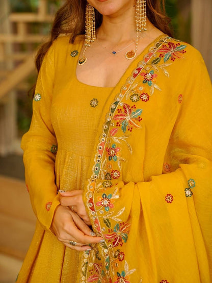Elegant Crunchy Silk Anarkali Suit Set with Palazzo & Embroidered Dupatta for Women