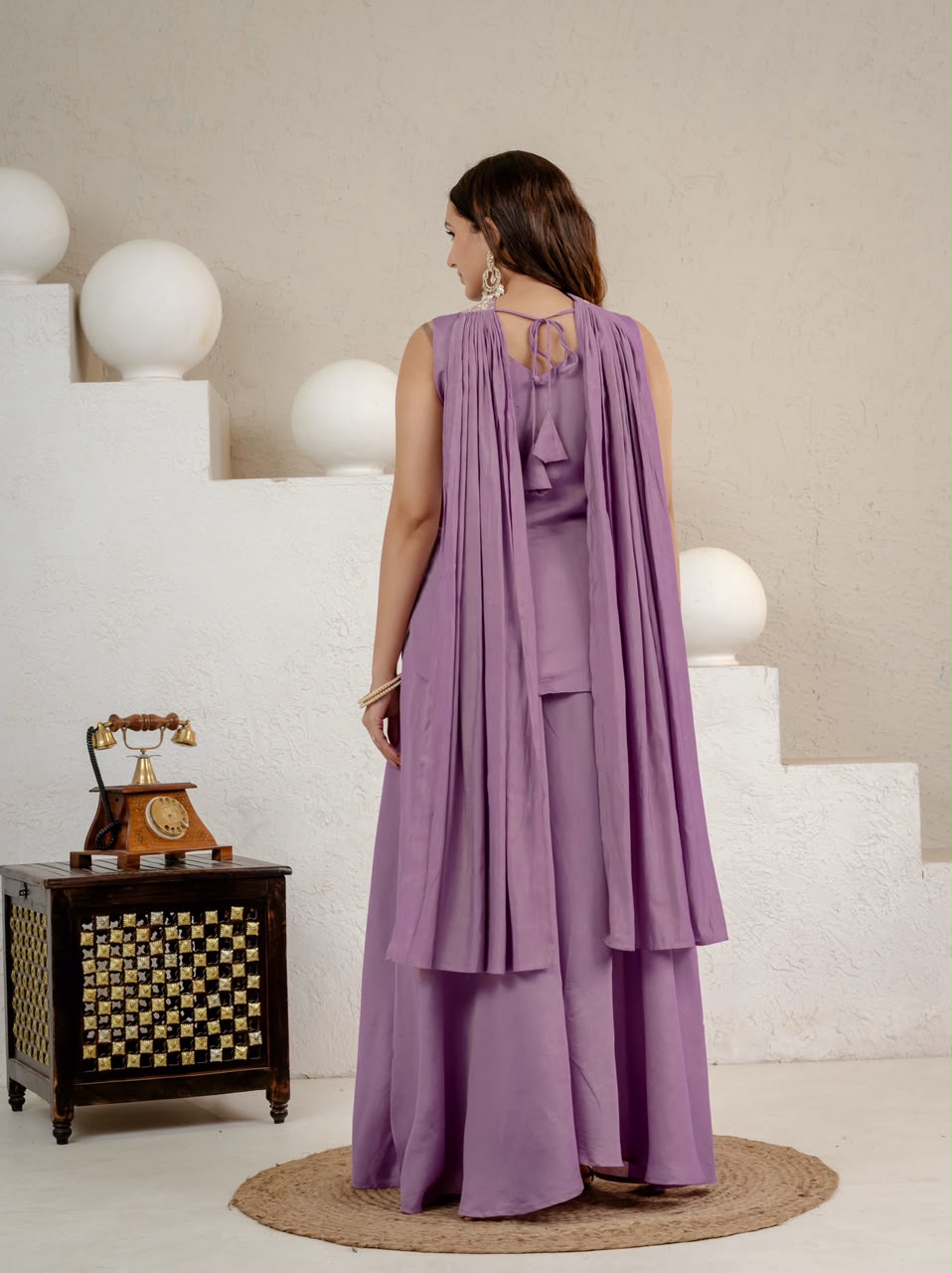 Designer Roman Silk Sharara Set with Embroidered Chanderi Dupatta