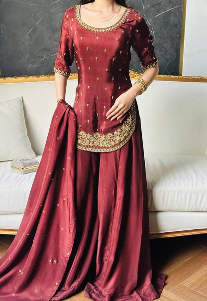 Premium Natural Crepe Silk Festive Wear Suit Set with Dupatta