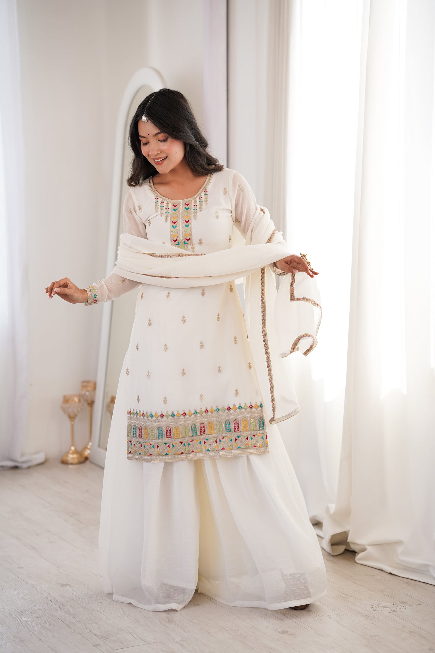 Premium Soft Crunchy Silk Embroidered Sharara Set