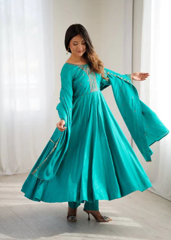 High-Premium Roman Chanderi Silk Anarkali Set