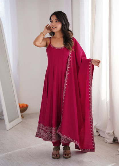 Royal Embroidered Anarkali Suit with Pant & Dupatta