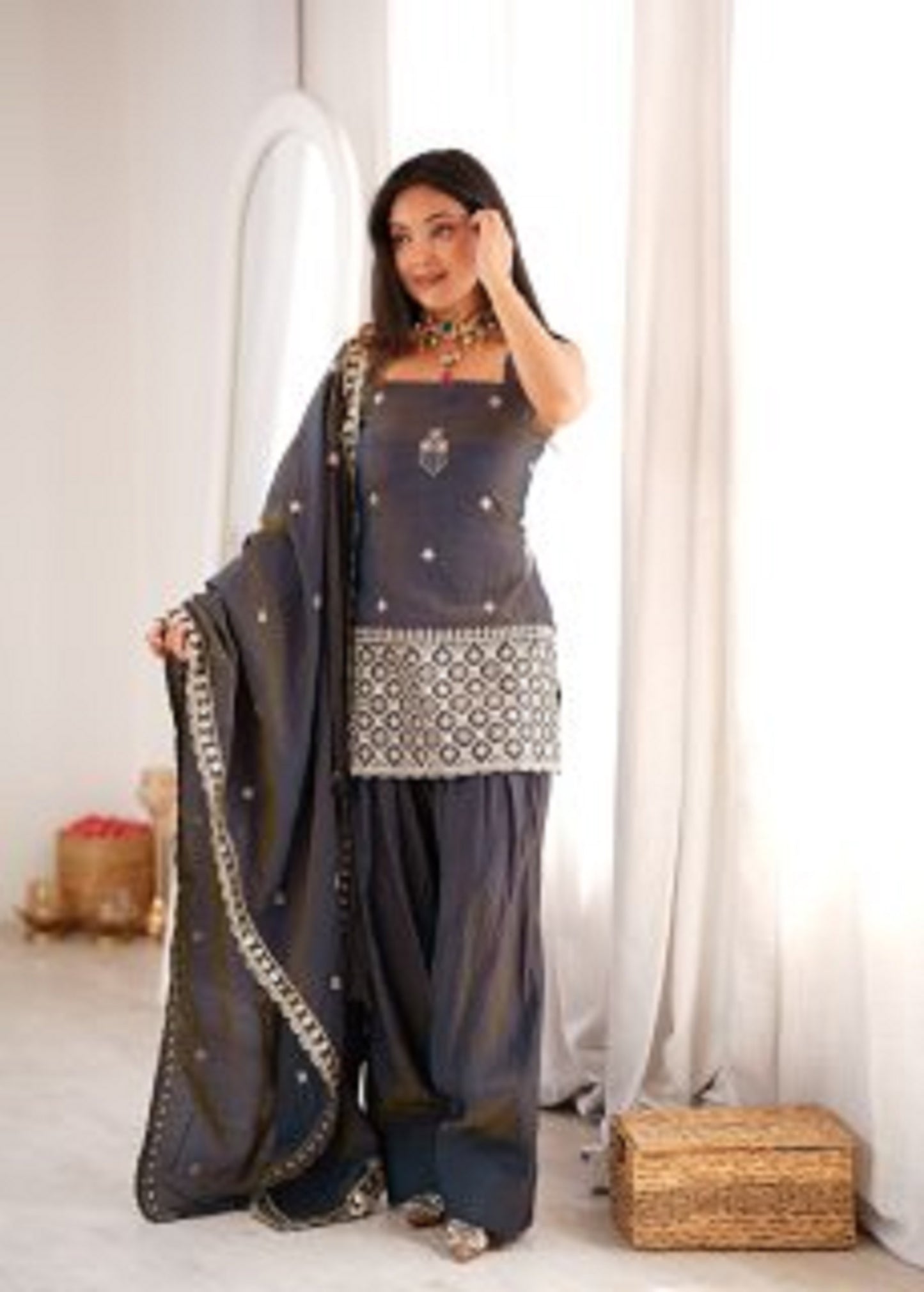 Premium Ethnic NC Vichitra Silk Kurta Farshi Shalwar Set