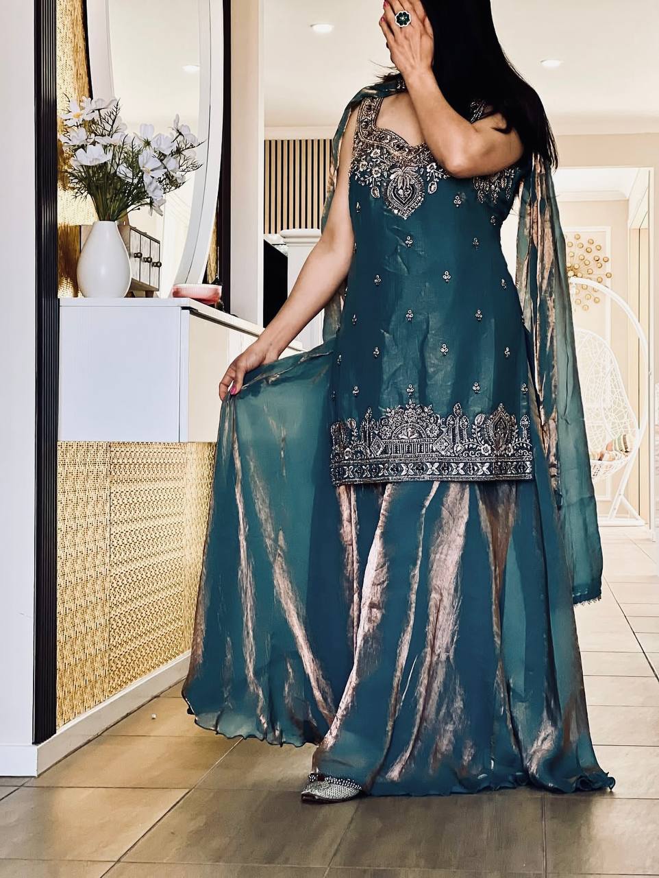 Royal Silk Plazzo Set with Handwork Embroidery