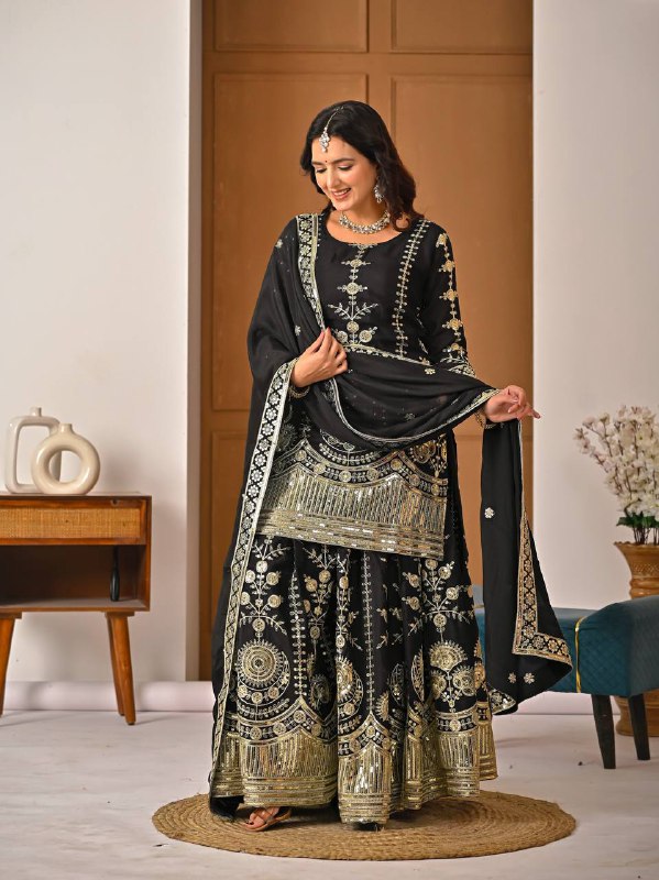 Designer Heavy Vichitra Silk Sharara Palazzo Set