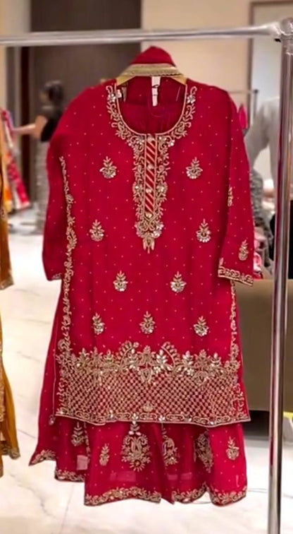 Heavy Chinon Silk Sequence Embroidery Sharara Set with Dupatta