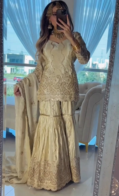 Premium Chinon Silk Embroidered Sharara Set