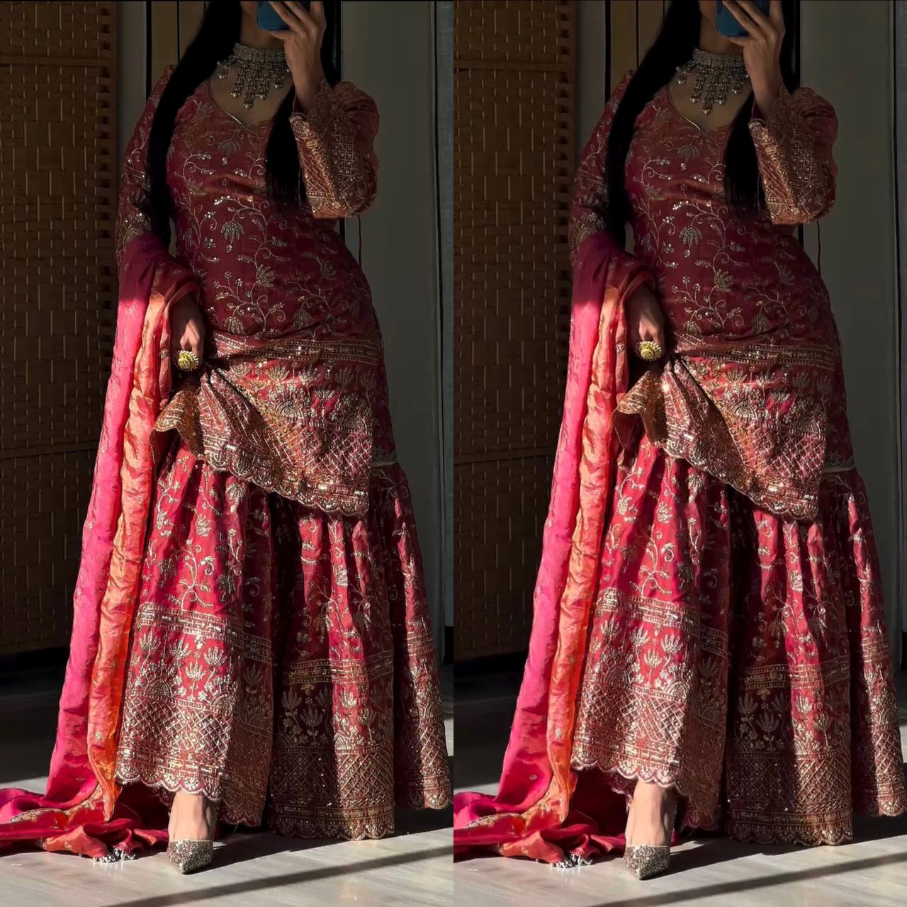 Designer Sequins Embroidered Sharara Suit with Dupatta for Women
