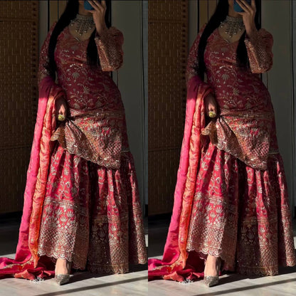 Designer Sequins Embroidered Sharara Suit with Dupatta for Women