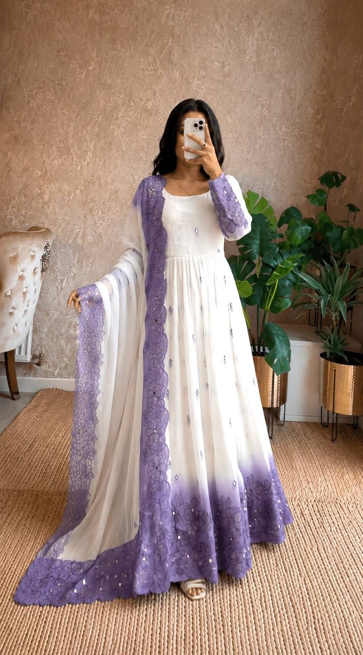 Premium Star Georgette Sequence & Mirror Work Gown with Pant