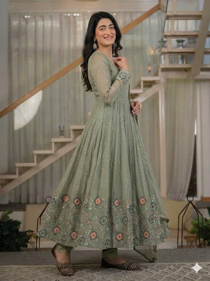 Women's Heavy Crunchy Silk Anarkali Suit Set with Dupatta
