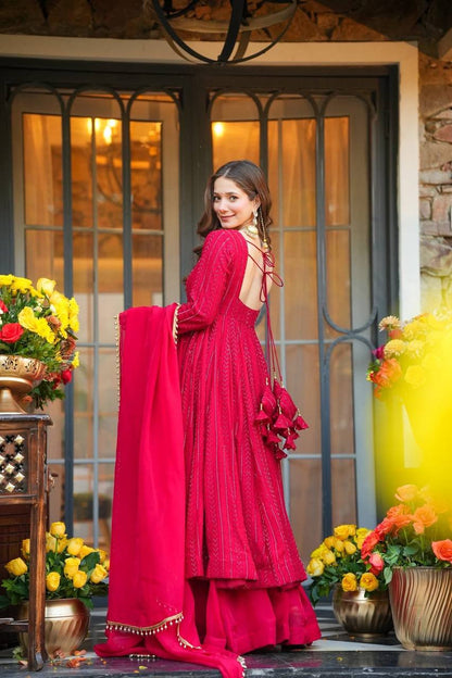 Elegant Blooming Georgette Anarkali Palazzo Suit with Fancy Dupatta