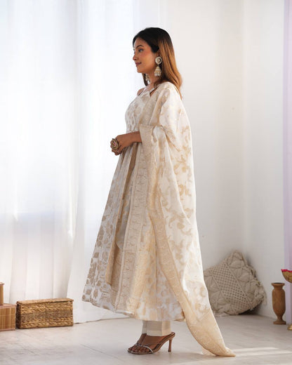 Fancy Banarasi Jackquard Dola Silk Anarkali Gown Set