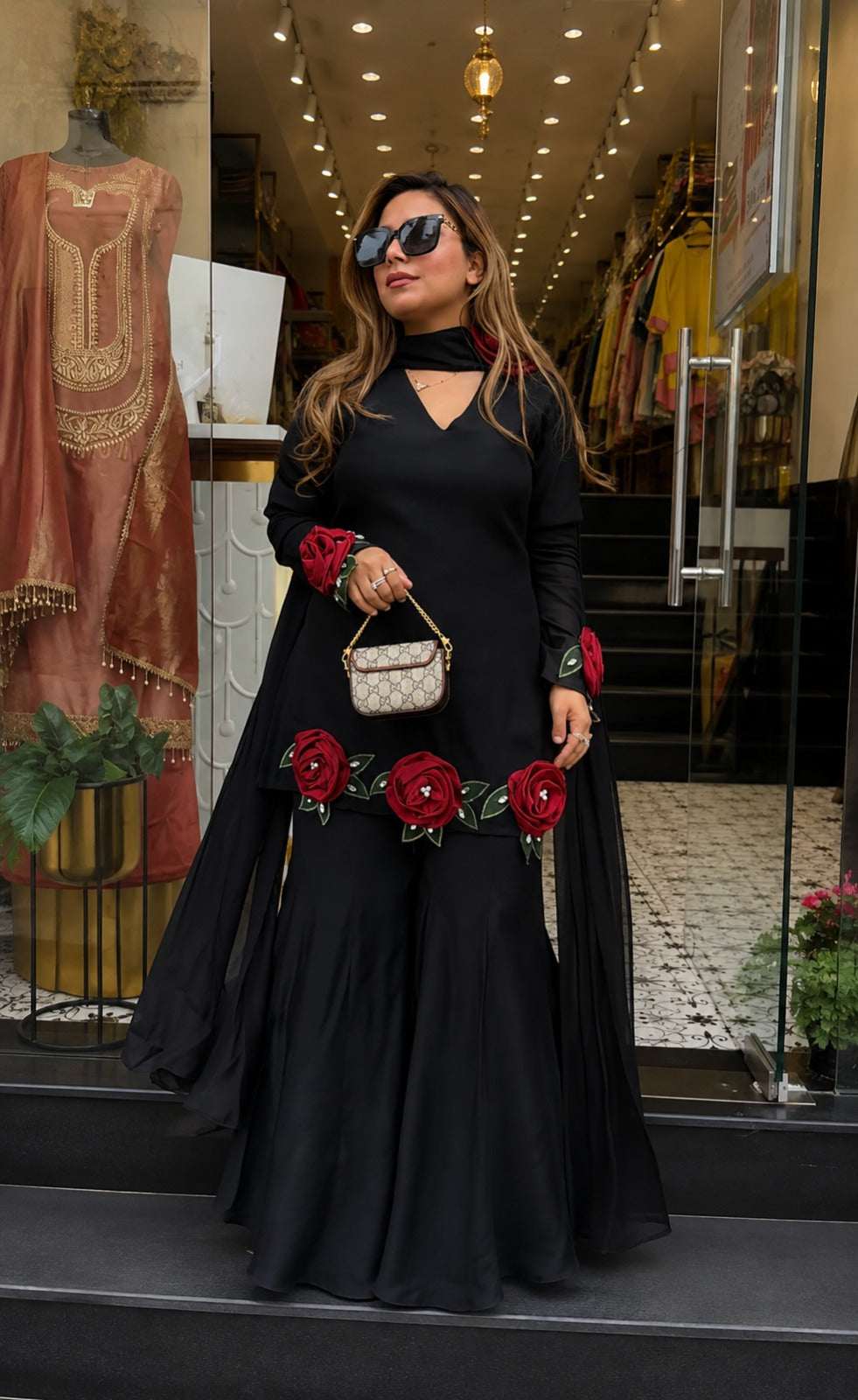 Floral Royal – Heavy French Crepe Designer Suit with Hand Flower Moti Work